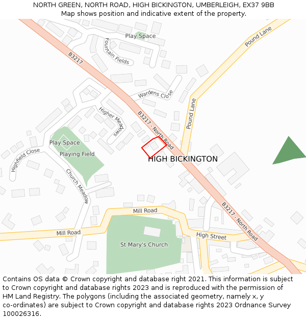 NORTH GREEN, NORTH ROAD, HIGH BICKINGTON, UMBERLEIGH, EX37 9BB: Location map and indicative extent of plot