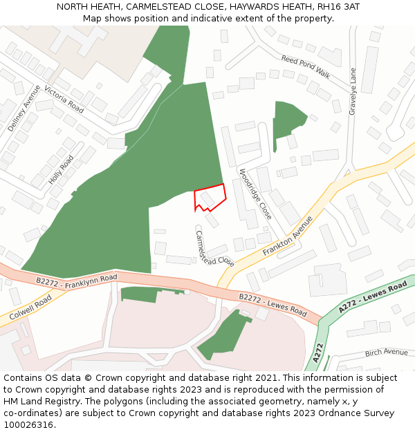 NORTH HEATH, CARMELSTEAD CLOSE, HAYWARDS HEATH, RH16 3AT: Location map and indicative extent of plot