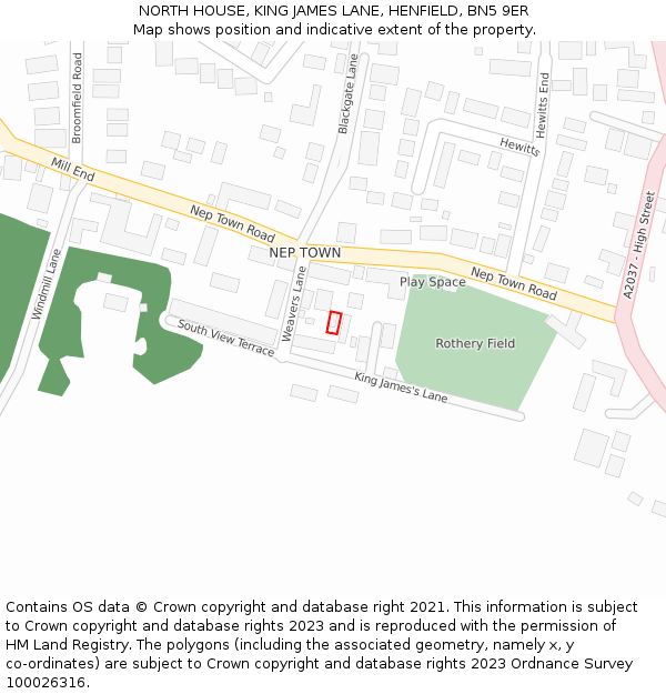 NORTH HOUSE, KING JAMES LANE, HENFIELD, BN5 9ER: Location map and indicative extent of plot