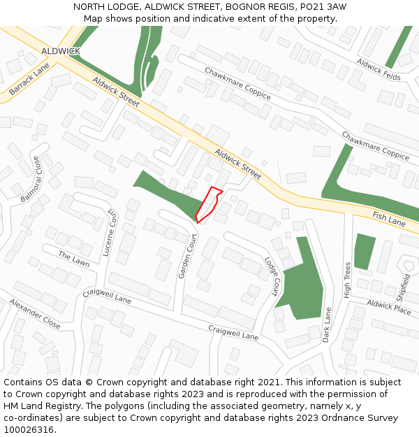 NORTH LODGE, ALDWICK STREET, BOGNOR REGIS, PO21 3AW: Location map and indicative extent of plot