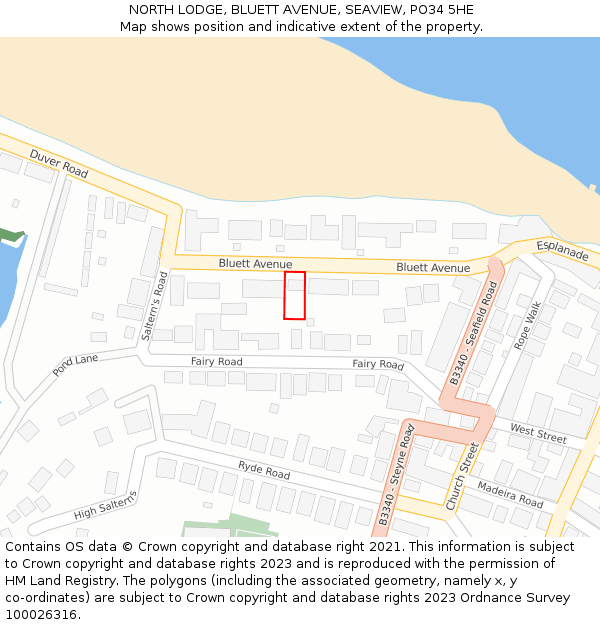 NORTH LODGE, BLUETT AVENUE, SEAVIEW, PO34 5HE: Location map and indicative extent of plot