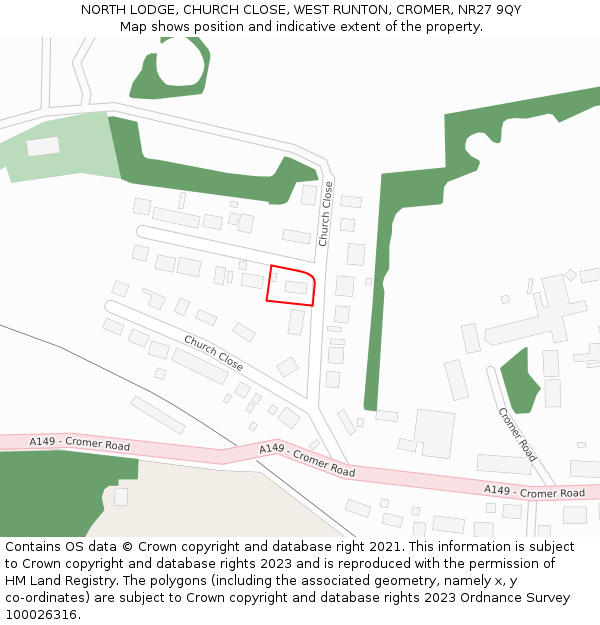 NORTH LODGE, CHURCH CLOSE, WEST RUNTON, CROMER, NR27 9QY: Location map and indicative extent of plot