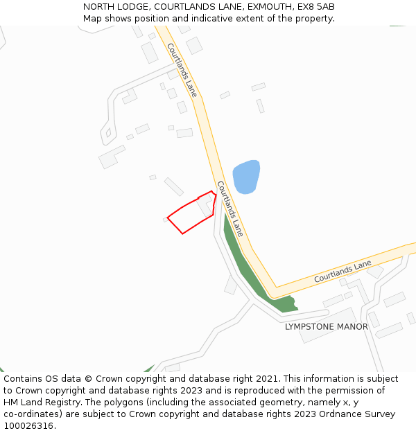 NORTH LODGE, COURTLANDS LANE, EXMOUTH, EX8 5AB: Location map and indicative extent of plot