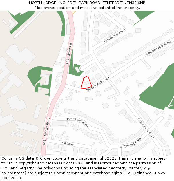 NORTH LODGE, INGLEDEN PARK ROAD, TENTERDEN, TN30 6NR: Location map and indicative extent of plot