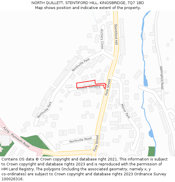 NORTH QUILLETT, STENTIFORD HILL, KINGSBRIDGE, TQ7 1BD: Location map and indicative extent of plot