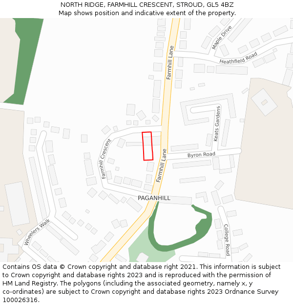 NORTH RIDGE, FARMHILL CRESCENT, STROUD, GL5 4BZ: Location map and indicative extent of plot