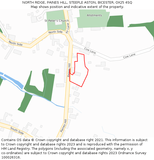 NORTH RIDGE, PAINES HILL, STEEPLE ASTON, BICESTER, OX25 4SQ: Location map and indicative extent of plot