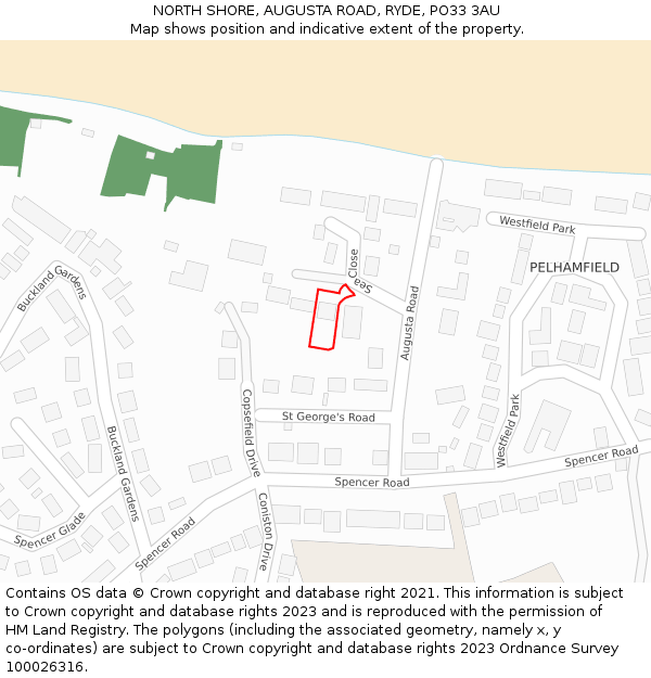 NORTH SHORE, AUGUSTA ROAD, RYDE, PO33 3AU: Location map and indicative extent of plot