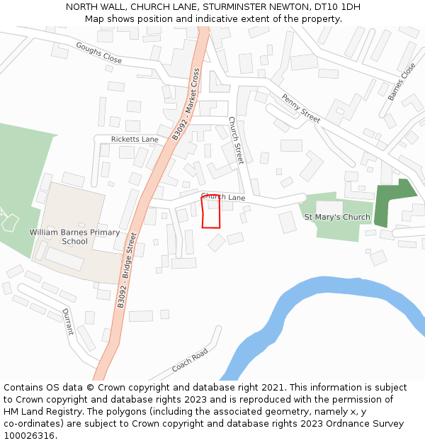 NORTH WALL, CHURCH LANE, STURMINSTER NEWTON, DT10 1DH: Location map and indicative extent of plot