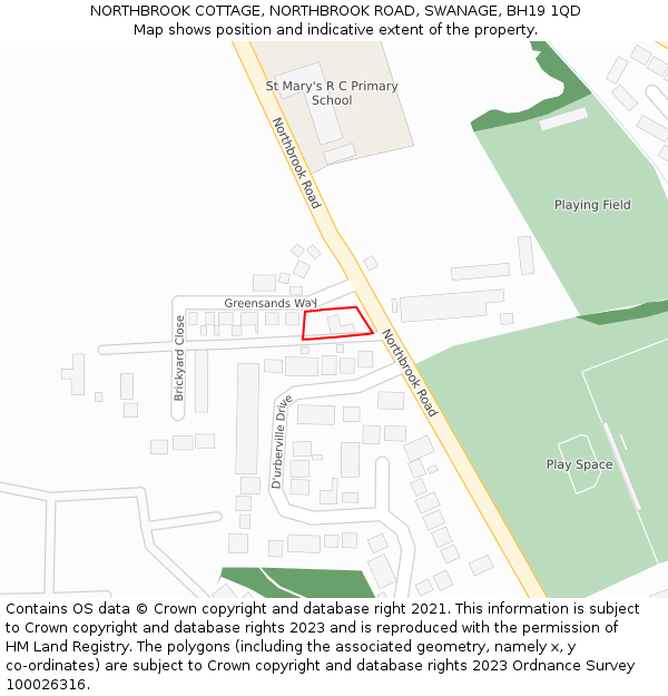 NORTHBROOK COTTAGE, NORTHBROOK ROAD, SWANAGE, BH19 1QD: Location map and indicative extent of plot