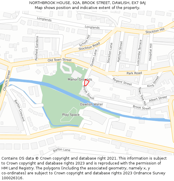 NORTHBROOK HOUSE, 92A, BROOK STREET, DAWLISH, EX7 9AJ: Location map and indicative extent of plot