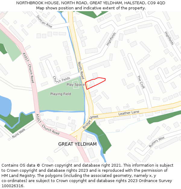 NORTHBROOK HOUSE, NORTH ROAD, GREAT YELDHAM, HALSTEAD, CO9 4QD: Location map and indicative extent of plot