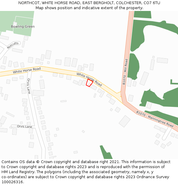 NORTHCOT, WHITE HORSE ROAD, EAST BERGHOLT, COLCHESTER, CO7 6TU: Location map and indicative extent of plot