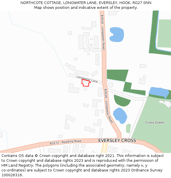 NORTHCOTE COTTAGE, LONGWATER LANE, EVERSLEY, HOOK, RG27 0NN: Location map and indicative extent of plot