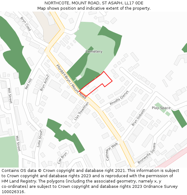 NORTHCOTE, MOUNT ROAD, ST ASAPH, LL17 0DE: Location map and indicative extent of plot