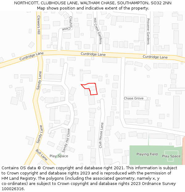 NORTHCOTT, CLUBHOUSE LANE, WALTHAM CHASE, SOUTHAMPTON, SO32 2NN: Location map and indicative extent of plot