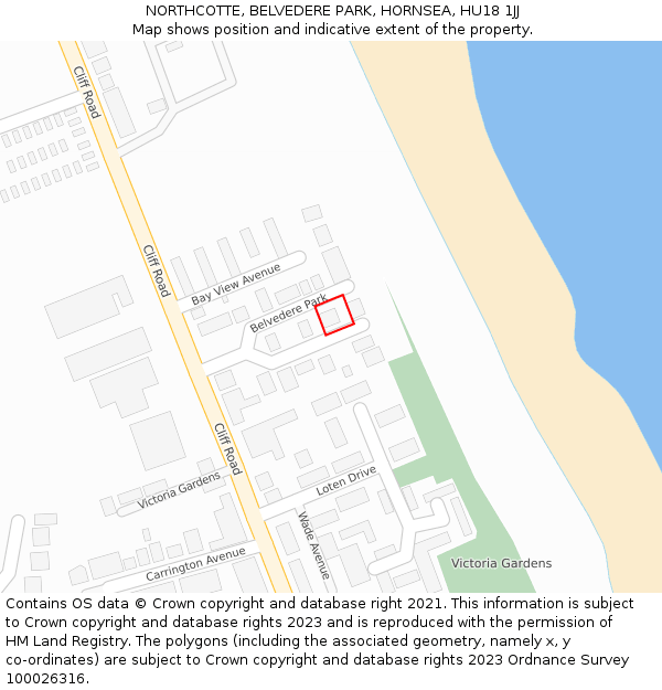 NORTHCOTTE, BELVEDERE PARK, HORNSEA, HU18 1JJ: Location map and indicative extent of plot