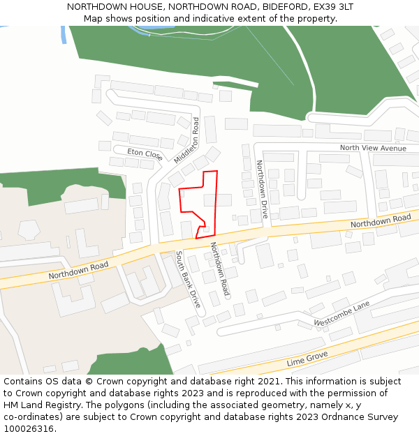NORTHDOWN HOUSE, NORTHDOWN ROAD, BIDEFORD, EX39 3LT: Location map and indicative extent of plot