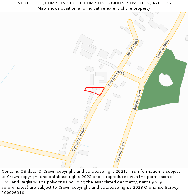 NORTHFIELD, COMPTON STREET, COMPTON DUNDON, SOMERTON, TA11 6PS: Location map and indicative extent of plot