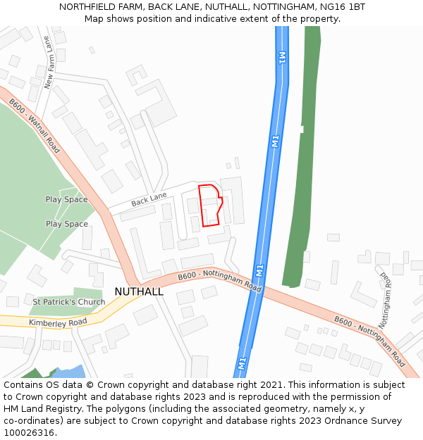 NORTHFIELD FARM, BACK LANE, NUTHALL, NOTTINGHAM, NG16 1BT: Location map and indicative extent of plot