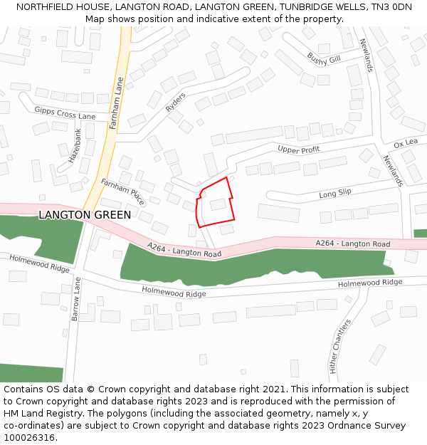 NORTHFIELD HOUSE, LANGTON ROAD, LANGTON GREEN, TUNBRIDGE WELLS, TN3 0DN: Location map and indicative extent of plot