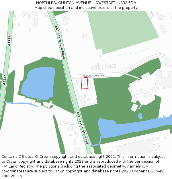 NORTHLEA, GUNTON AVENUE, LOWESTOFT, NR32 5DA: Location map and indicative extent of plot