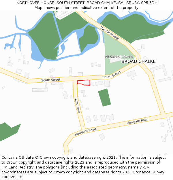 NORTHOVER HOUSE, SOUTH STREET, BROAD CHALKE, SALISBURY, SP5 5DH: Location map and indicative extent of plot