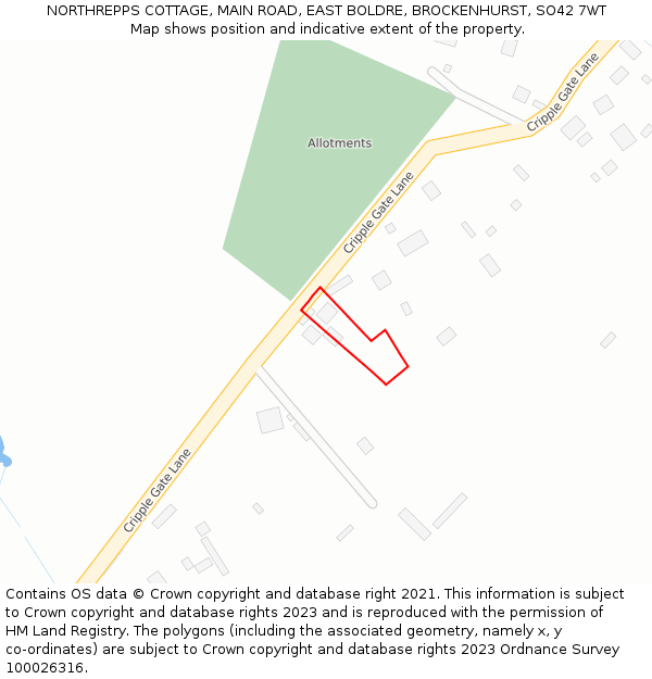 NORTHREPPS COTTAGE, MAIN ROAD, EAST BOLDRE, BROCKENHURST, SO42 7WT: Location map and indicative extent of plot
