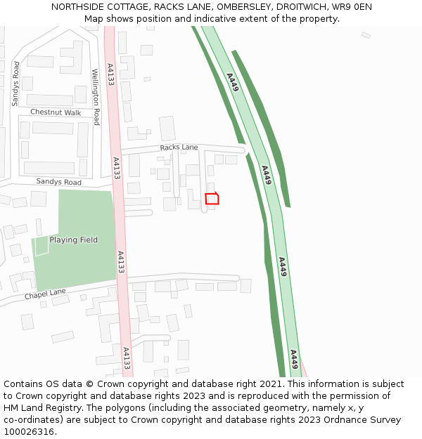 NORTHSIDE COTTAGE, RACKS LANE, OMBERSLEY, DROITWICH, WR9 0EN: Location map and indicative extent of plot