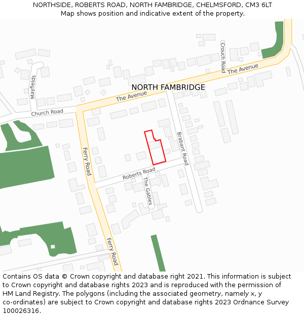 NORTHSIDE, ROBERTS ROAD, NORTH FAMBRIDGE, CHELMSFORD, CM3 6LT: Location map and indicative extent of plot