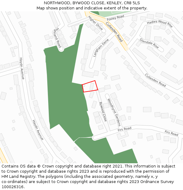 NORTHWOOD, BYWOOD CLOSE, KENLEY, CR8 5LS: Location map and indicative extent of plot
