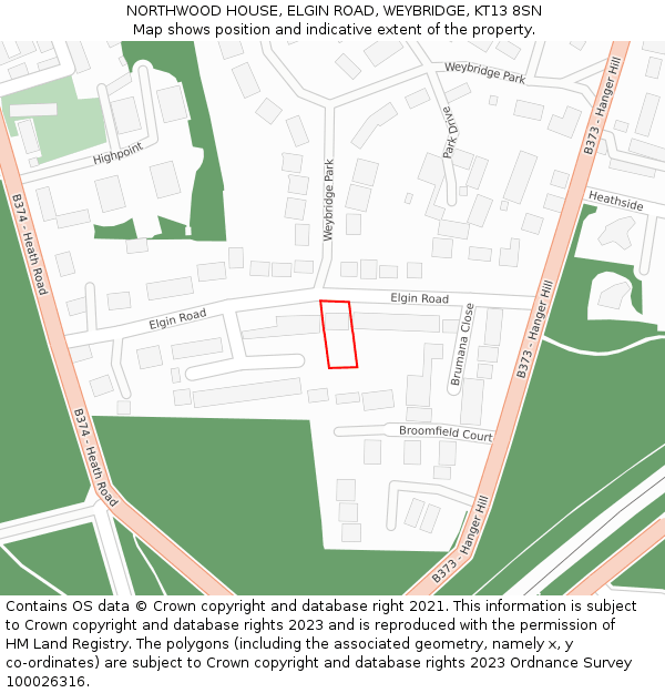 NORTHWOOD HOUSE, ELGIN ROAD, WEYBRIDGE, KT13 8SN: Location map and indicative extent of plot