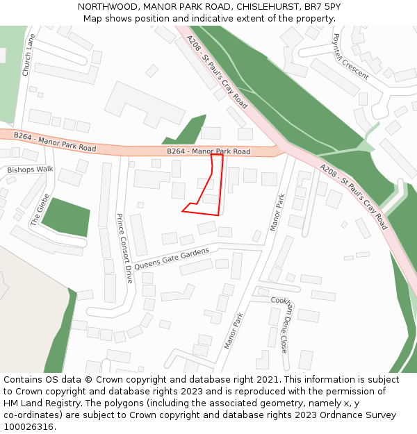 NORTHWOOD, MANOR PARK ROAD, CHISLEHURST, BR7 5PY: Location map and indicative extent of plot
