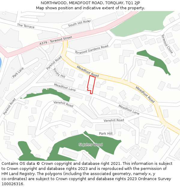 NORTHWOOD, MEADFOOT ROAD, TORQUAY, TQ1 2JP: Location map and indicative extent of plot