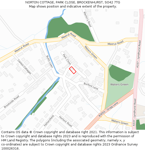 NORTON COTTAGE, PARK CLOSE, BROCKENHURST, SO42 7TG: Location map and indicative extent of plot