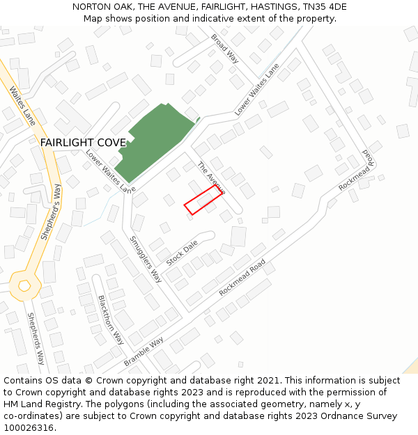 NORTON OAK, THE AVENUE, FAIRLIGHT, HASTINGS, TN35 4DE: Location map and indicative extent of plot