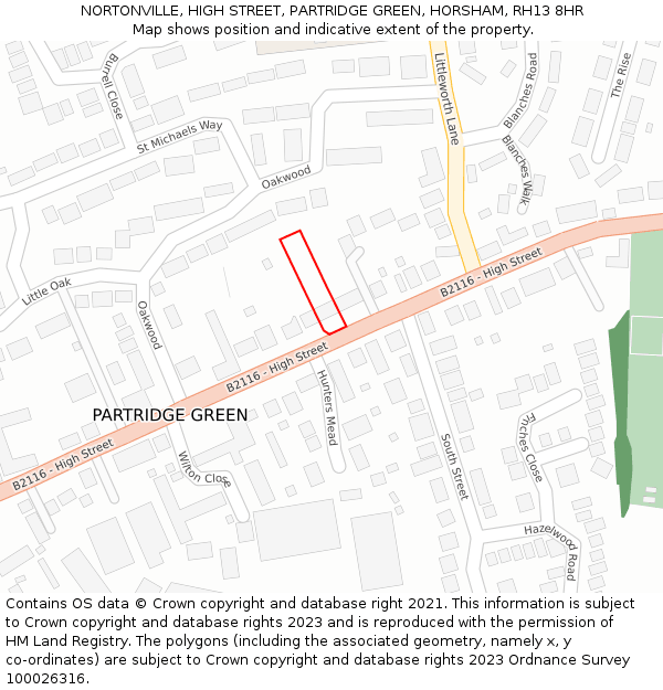 NORTONVILLE, HIGH STREET, PARTRIDGE GREEN, HORSHAM, RH13 8HR: Location map and indicative extent of plot