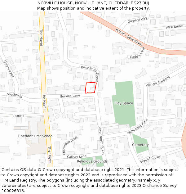 NORVILLE HOUSE, NORVILLE LANE, CHEDDAR, BS27 3HJ: Location map and indicative extent of plot