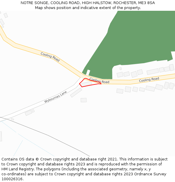 NOTRE SONGE, COOLING ROAD, HIGH HALSTOW, ROCHESTER, ME3 8SA: Location map and indicative extent of plot