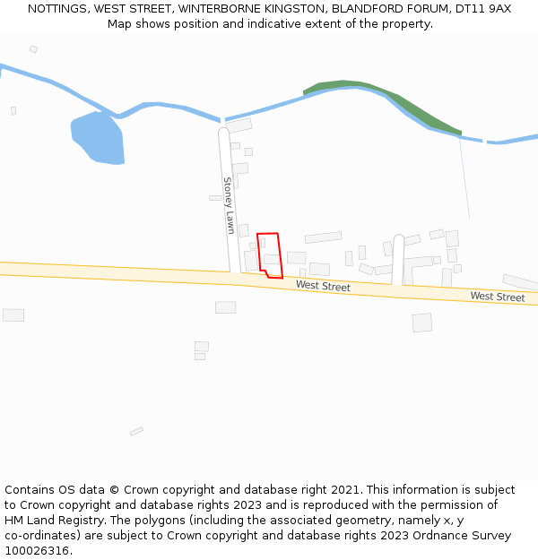 NOTTINGS, WEST STREET, WINTERBORNE KINGSTON, BLANDFORD FORUM, DT11 9AX: Location map and indicative extent of plot