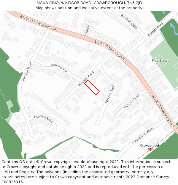 NOVA CINQ, WINDSOR ROAD, CROWBOROUGH, TN6 2JB: Location map and indicative extent of plot