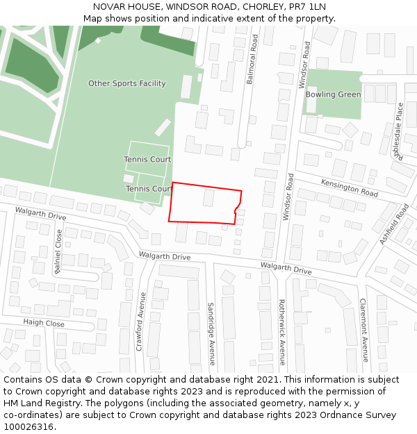 NOVAR HOUSE, WINDSOR ROAD, CHORLEY, PR7 1LN: Location map and indicative extent of plot