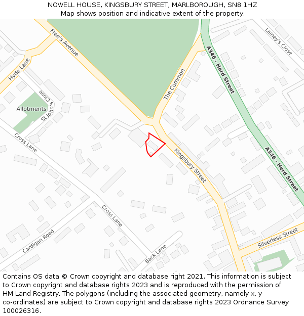 NOWELL HOUSE, KINGSBURY STREET, MARLBOROUGH, SN8 1HZ: Location map and indicative extent of plot