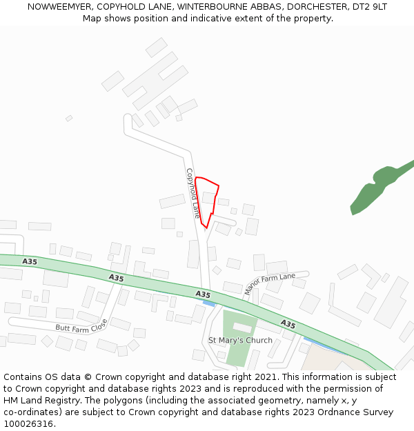 NOWWEEMYER, COPYHOLD LANE, WINTERBOURNE ABBAS, DORCHESTER, DT2 9LT: Location map and indicative extent of plot