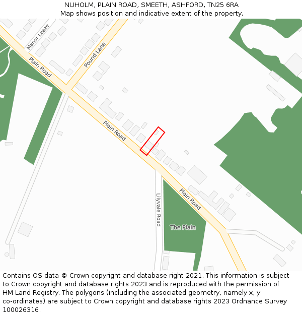 NUHOLM, PLAIN ROAD, SMEETH, ASHFORD, TN25 6RA: Location map and indicative extent of plot