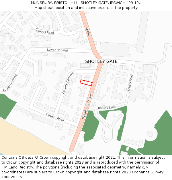 NUNSBURY, BRISTOL HILL, SHOTLEY GATE, IPSWICH, IP9 1PU: Location map and indicative extent of plot