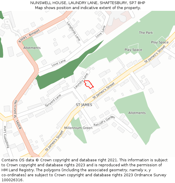 NUNSWELL HOUSE, LAUNDRY LANE, SHAFTESBURY, SP7 8HP: Location map and indicative extent of plot