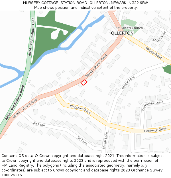 NURSERY COTTAGE, STATION ROAD, OLLERTON, NEWARK, NG22 9BW: Location map and indicative extent of plot