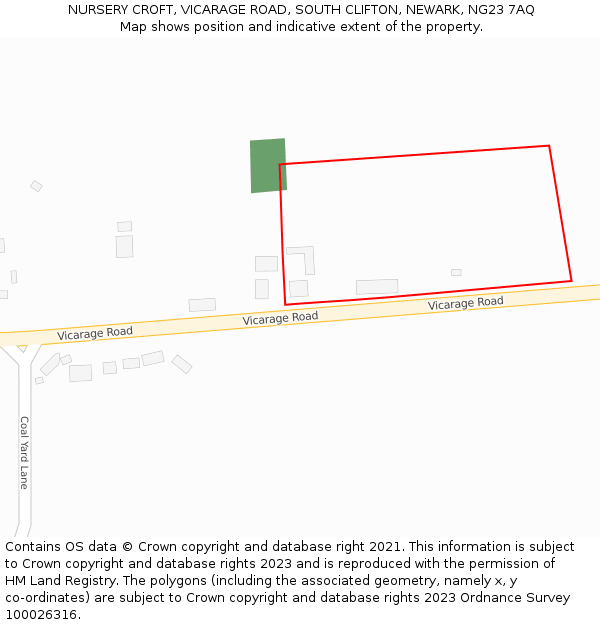 NURSERY CROFT, VICARAGE ROAD, SOUTH CLIFTON, NEWARK, NG23 7AQ: Location map and indicative extent of plot