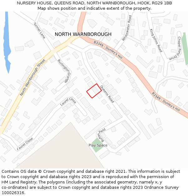 NURSERY HOUSE, QUEENS ROAD, NORTH WARNBOROUGH, HOOK, RG29 1BB: Location map and indicative extent of plot